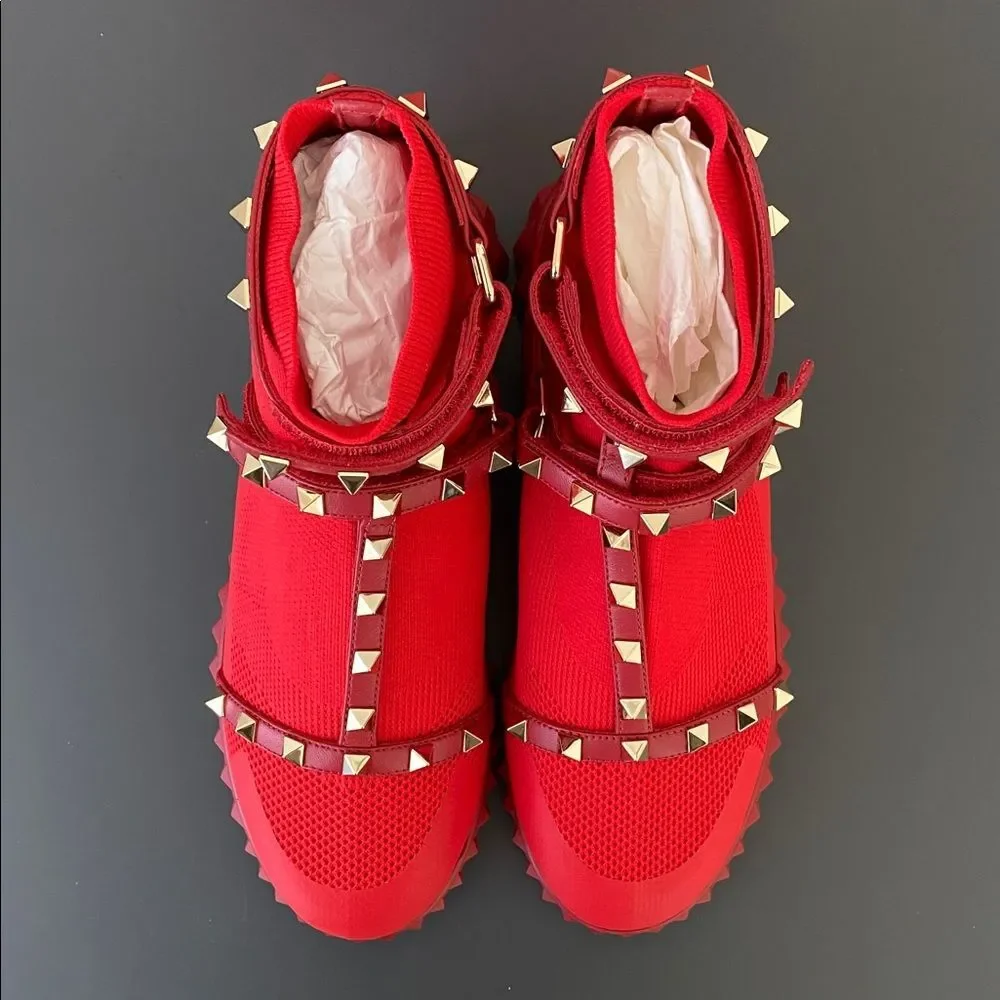 VALENTINO GARAVANI Rockstud Leather Sock Sneakers Sz 37 US 6.5 Luxury Designer